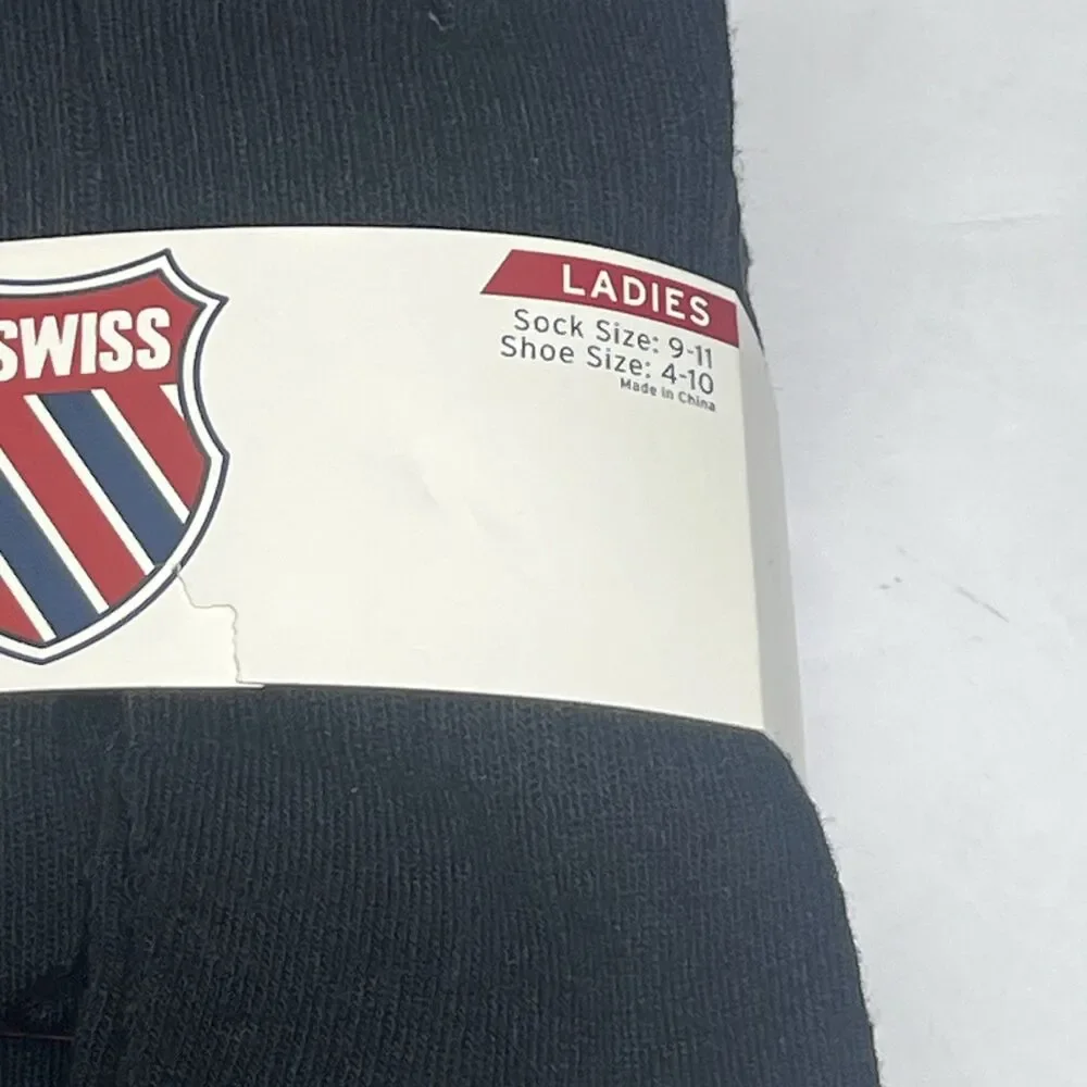 K-Swiss Ladies Black Shoe Size 4-10 Crew Socks 6‎ Pairs NEW $36 Arch Ring